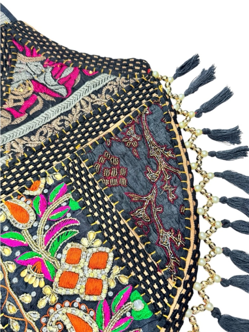 Handcrafted Embroidery Beaded Banjara Boho Shoulder Bag Black & Pink - Picture 3 of 6